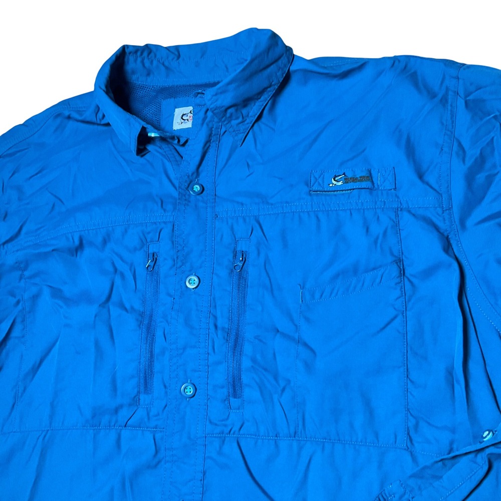 World Wide Sportsman Mens Large Blue Long Sleeve Vented Fishing Shirt Marlin